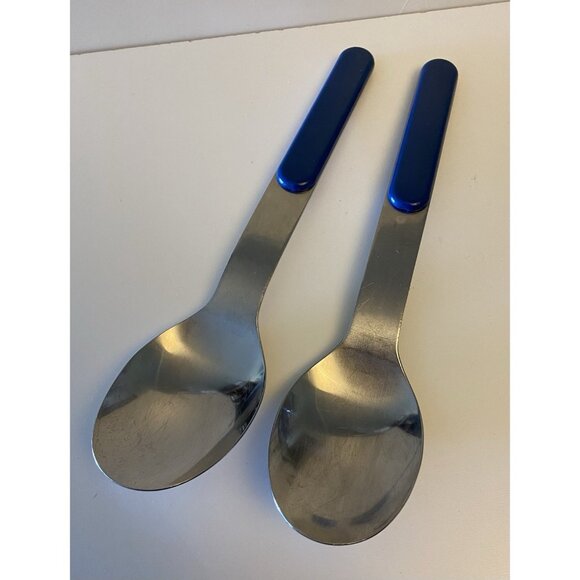 Pair Dansk SUMMERHOUSE Summer House Blue Stainless Flatware 2 Serving Spoons Set - Picture 3 of 10